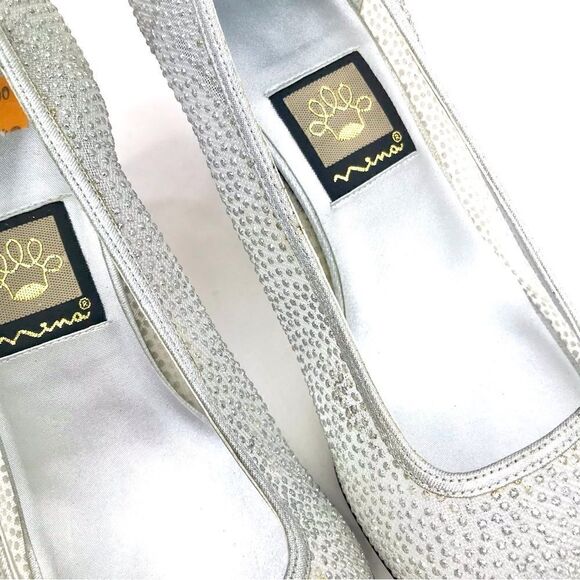 Nina Silver Glitter Sheer Side Square Toe Special Occasion Block Heel Shoes - Picture 9 of 15